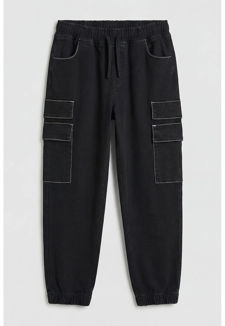 Pantaloni cargo cu model uni, Negru stins