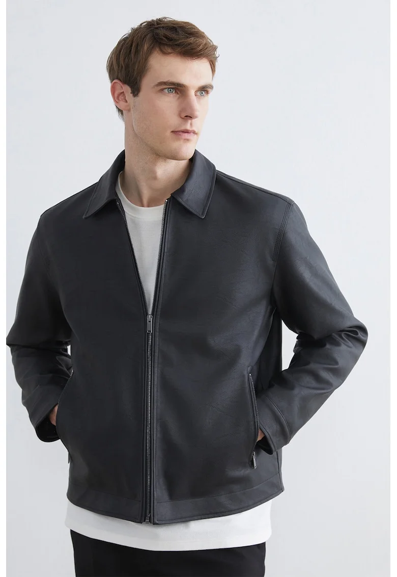 Jacheta biker din piele ecologica, Negru