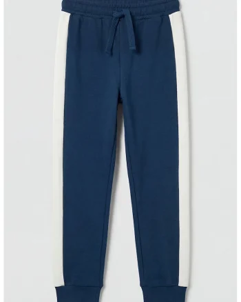Pantaloni de trening cu model in doua tonuri si talie ajustabila, Alb/Albastru indigo