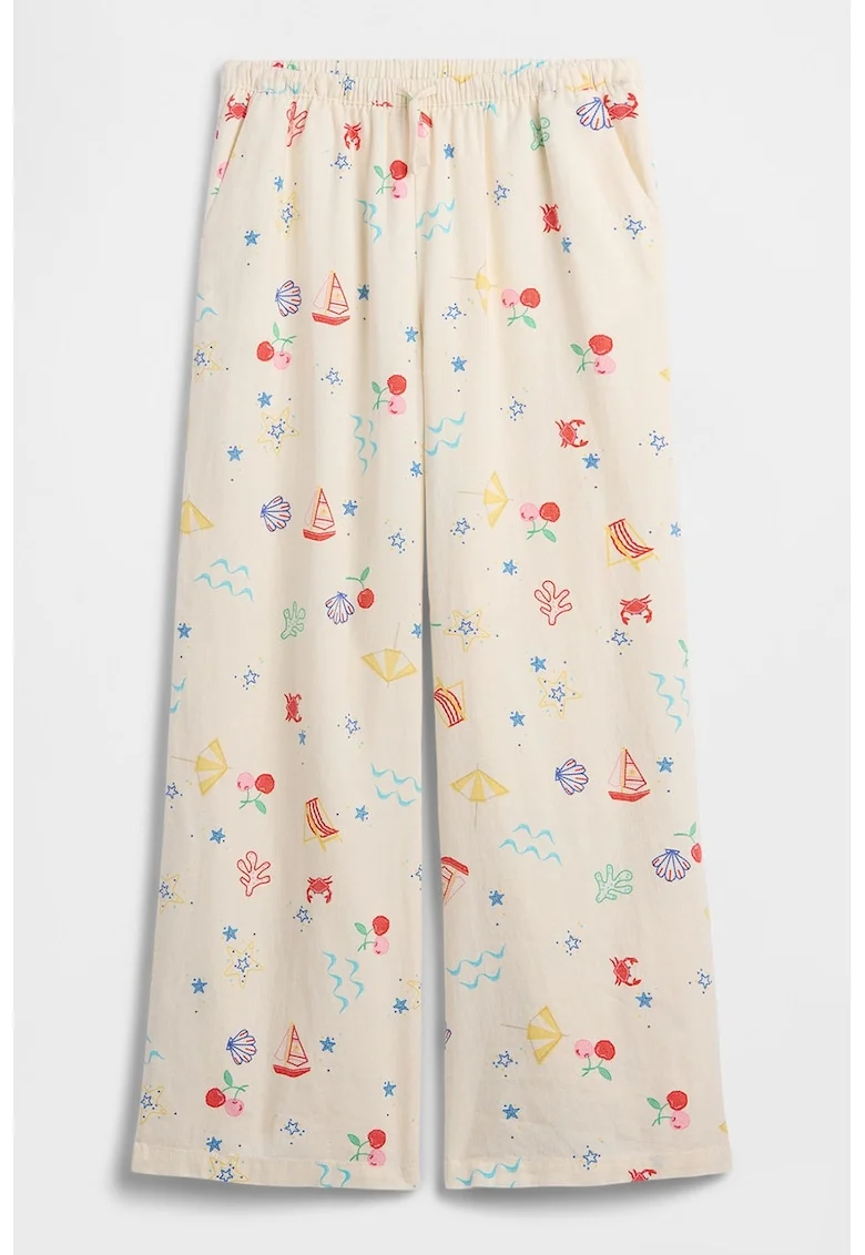 Pantaloni din amestec de in cu croiala ampla si model, Galben pal