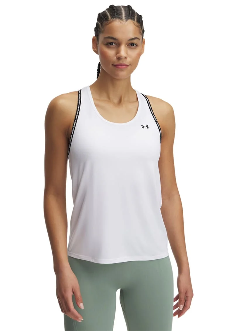 Top cu decupaj pe partea din spate pentru fitness Knockout, Alb/Negru stins