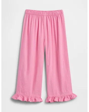 Pantaloni din amestec de in cu terminatii cu volane, Roz