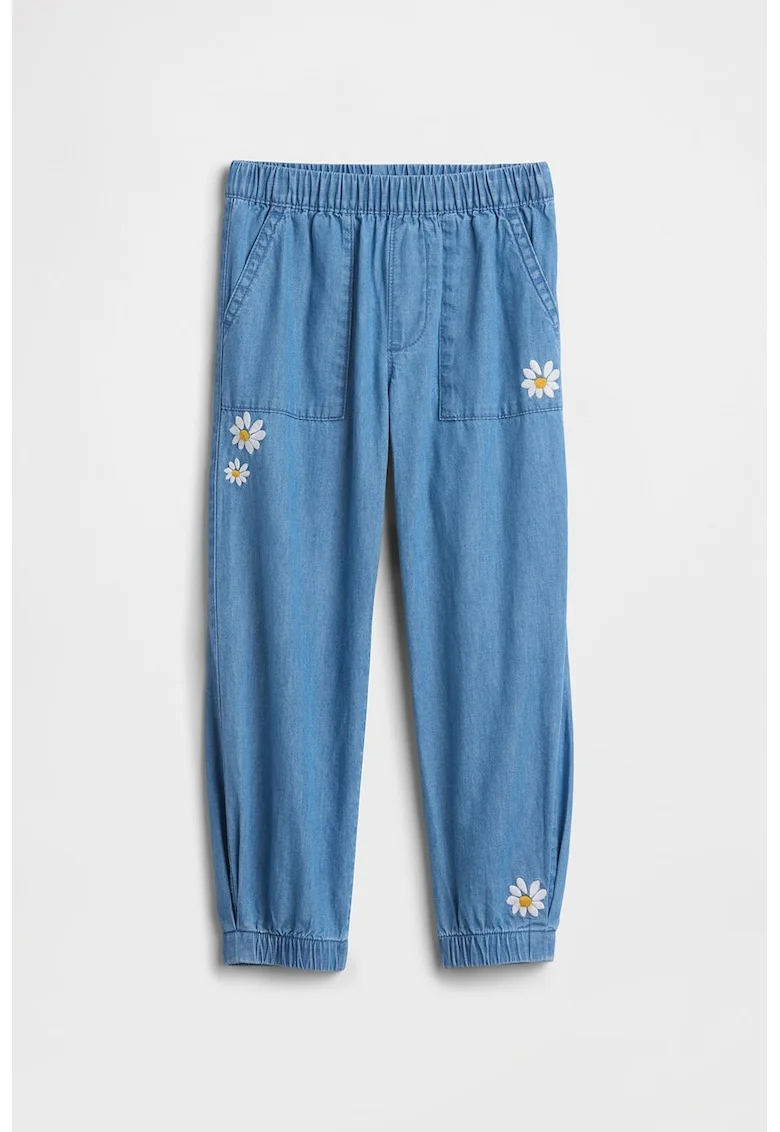 Blugi cu broderie florala, Albastru pastel