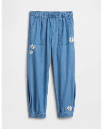 Blugi cu broderie florala, Albastru pastel