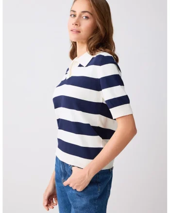 Tricou polo cu dungi, Alb/Bleumarin