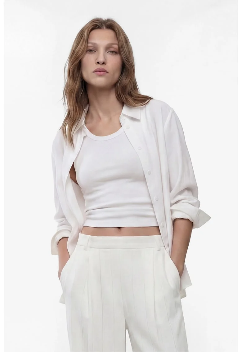 Top slim-fit cu model uni, Alb murdar
