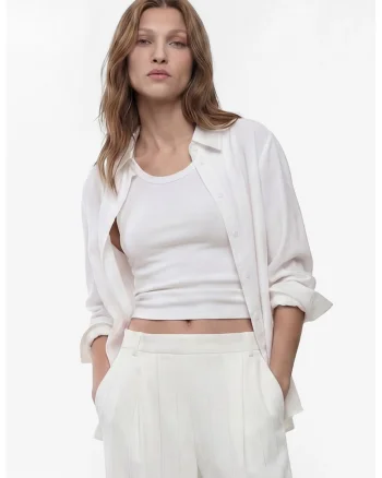 Top slim-fit cu model uni, Alb murdar