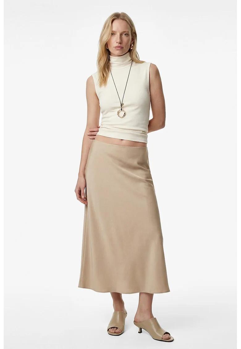 Top slim fit cu guler inalt, Alb fildes