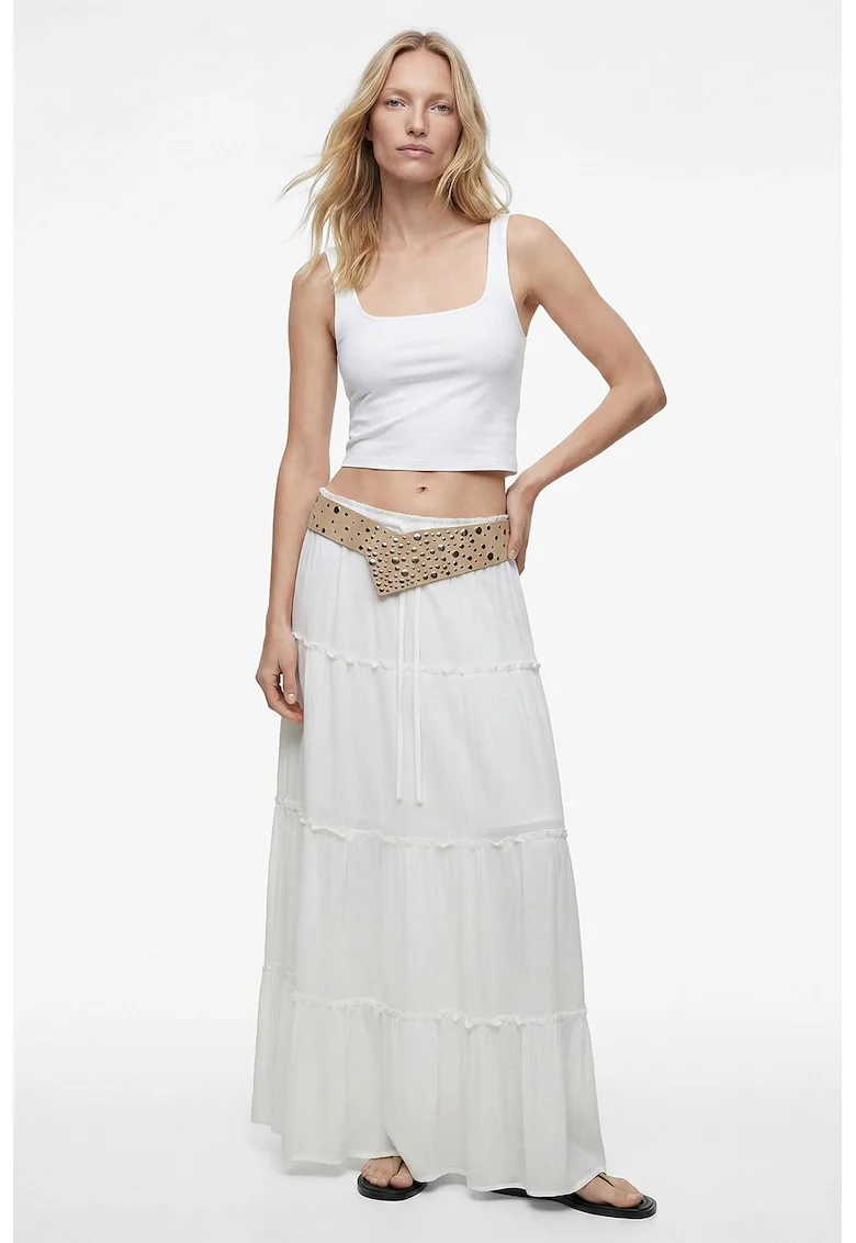 Top crop cu croiala slim-fit si decolteu patrat, Alb optic