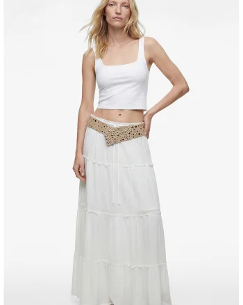 Top crop cu croiala slim-fit si decolteu patrat, Alb optic
