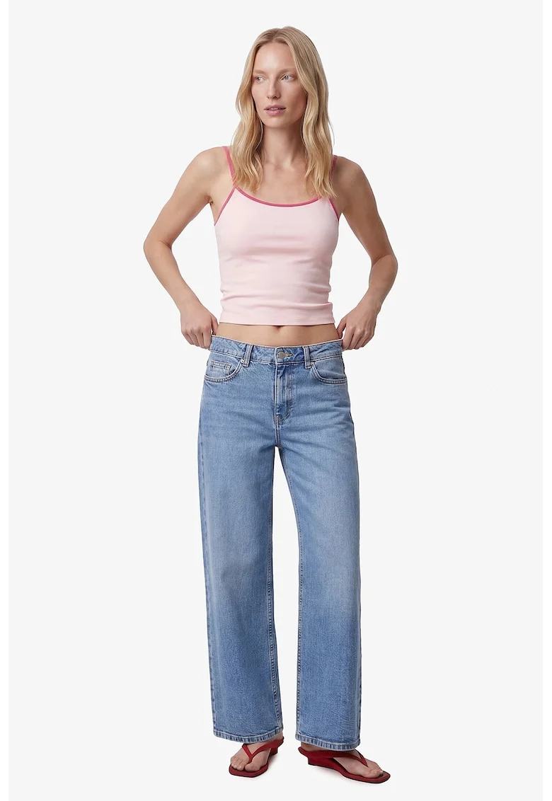 Top crop cu croiala slim-fit si bretele inguste, Roz aprins/Roz pastel
