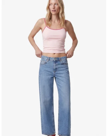 Top crop cu croiala slim-fit si bretele inguste, Roz aprins/Roz pastel