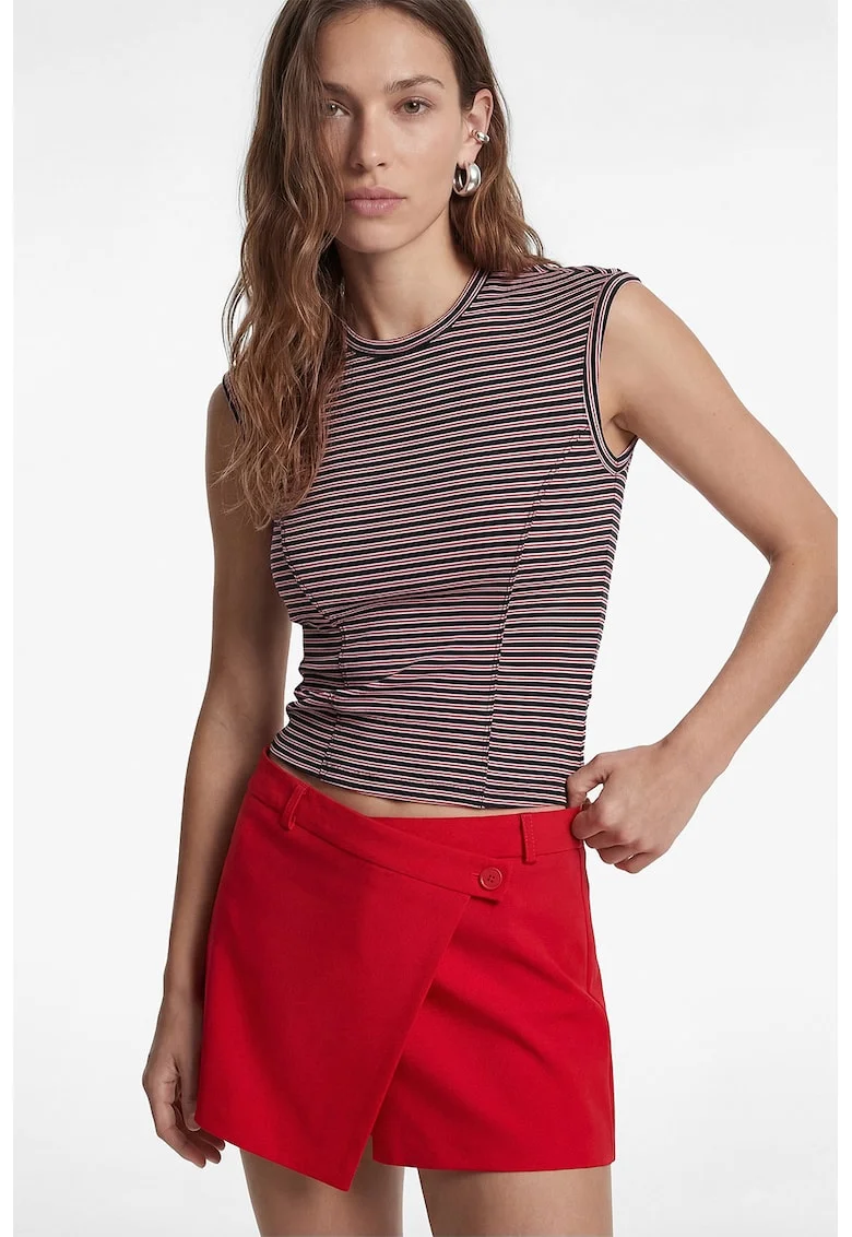 Top slim-fit cu dungi, Alb/Negru stins/Rosu vermillion