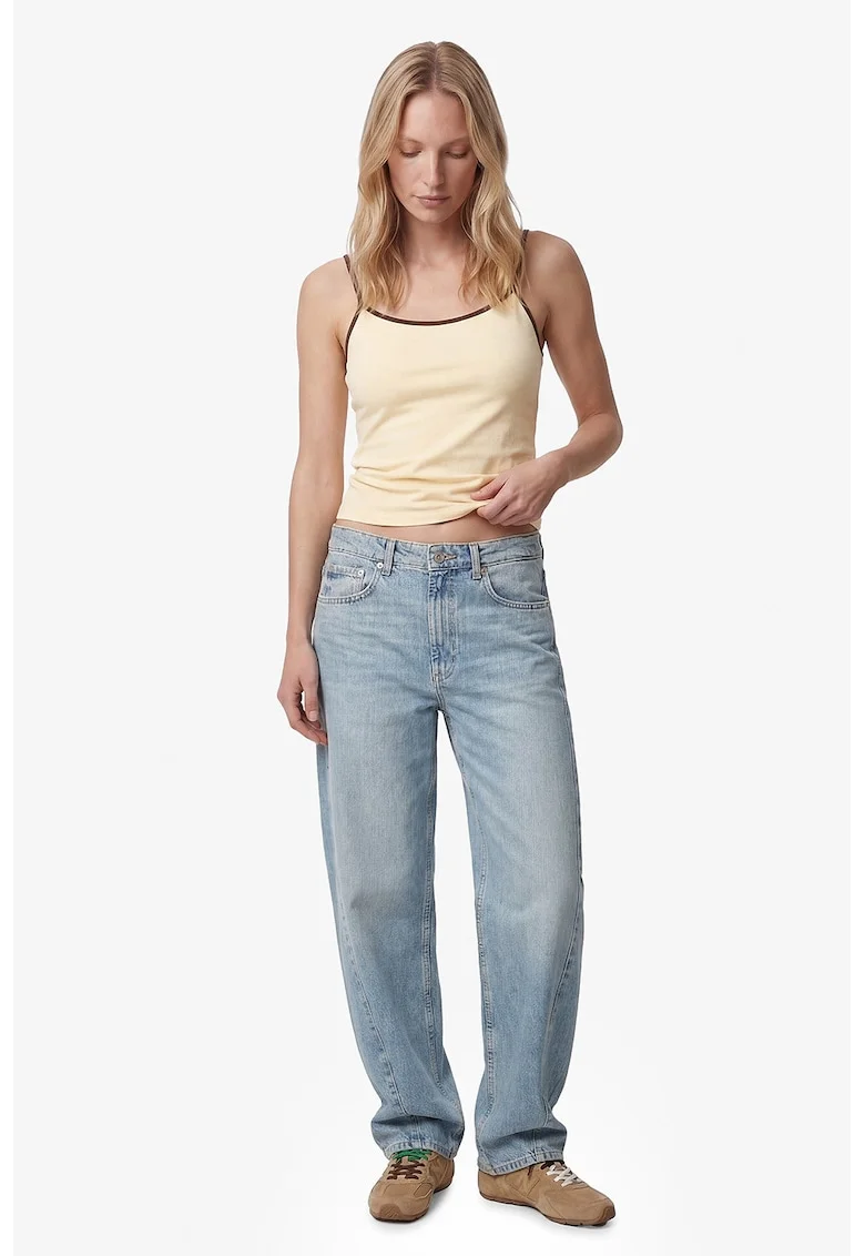 Top crop cu croiala slim-fit si bretele inguste, Maro inchis/Crem