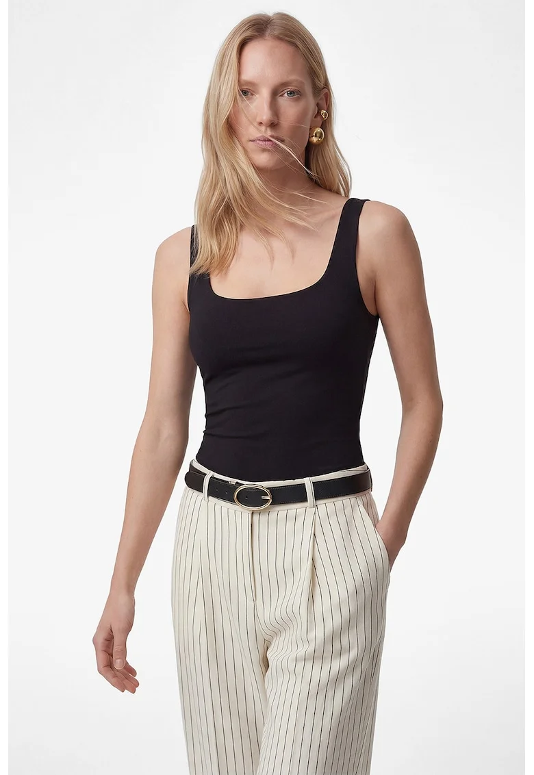 Top crop cu croiala slim-fit si decolteu patrat, Negru stins
