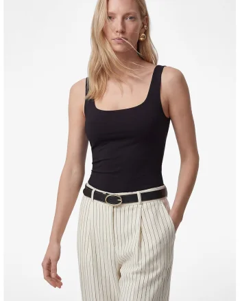 Top crop cu croiala slim-fit si decolteu patrat, Negru stins