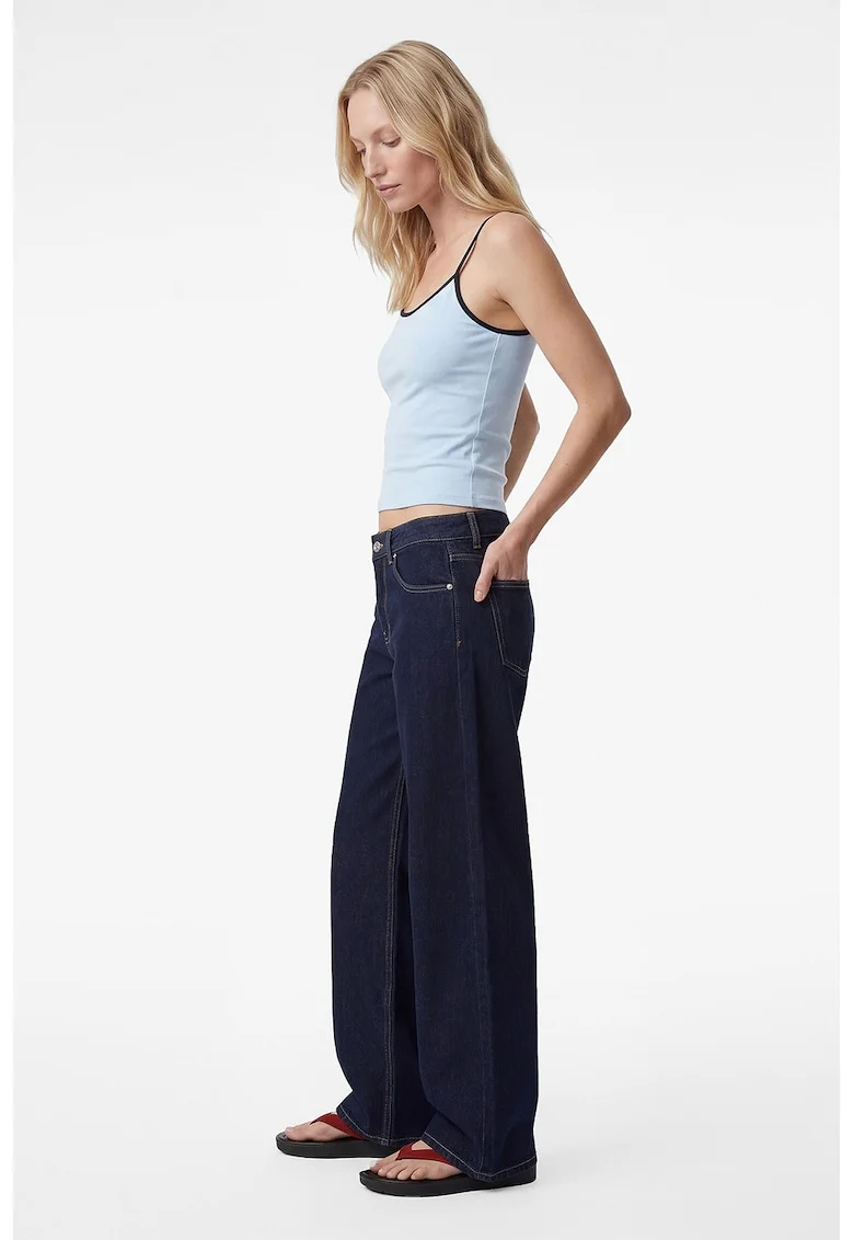 Top crop cu croiala slim-fit si bretele inguste, Albastru pastel/Negru