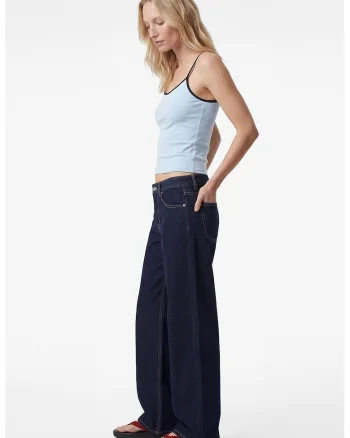 Top crop cu croiala slim-fit si bretele inguste, Albastru pastel/Negru