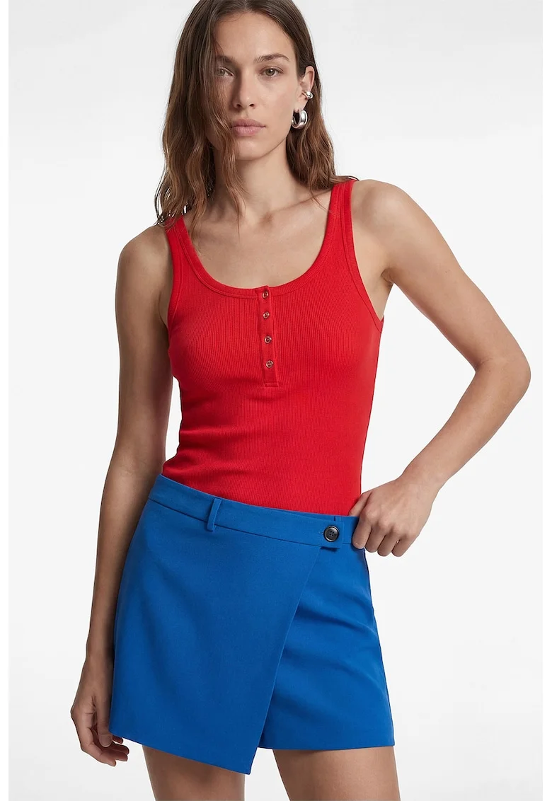 Top din amestec de bumbac cu nasturi, Rosu vermillion