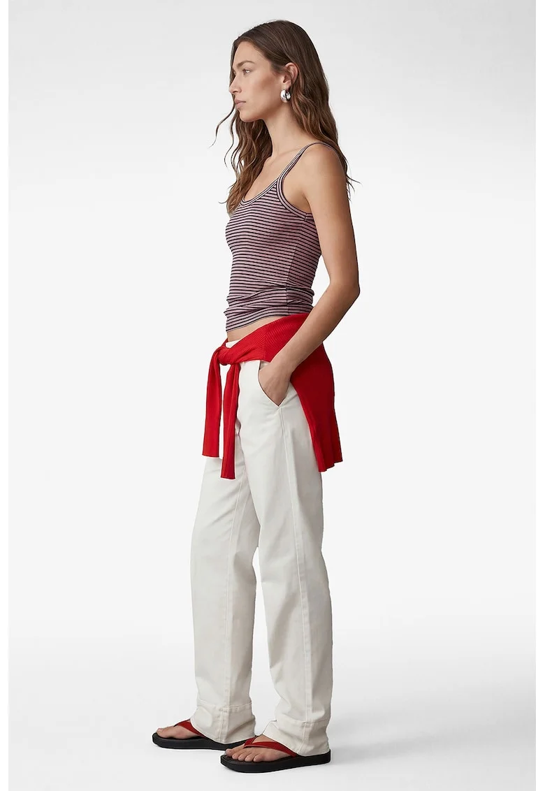 Top din bumbac cu dungi, Alb/Negru/Rosu vermillion