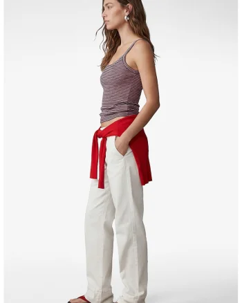 Top din bumbac cu dungi, Alb/Negru/Rosu vermillion