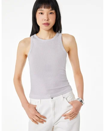 Top crop cu croiala slim-fit si striatii, Gri deschis