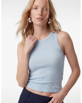 Top crop cu croiala slim-fit si striatii, Albastru pal