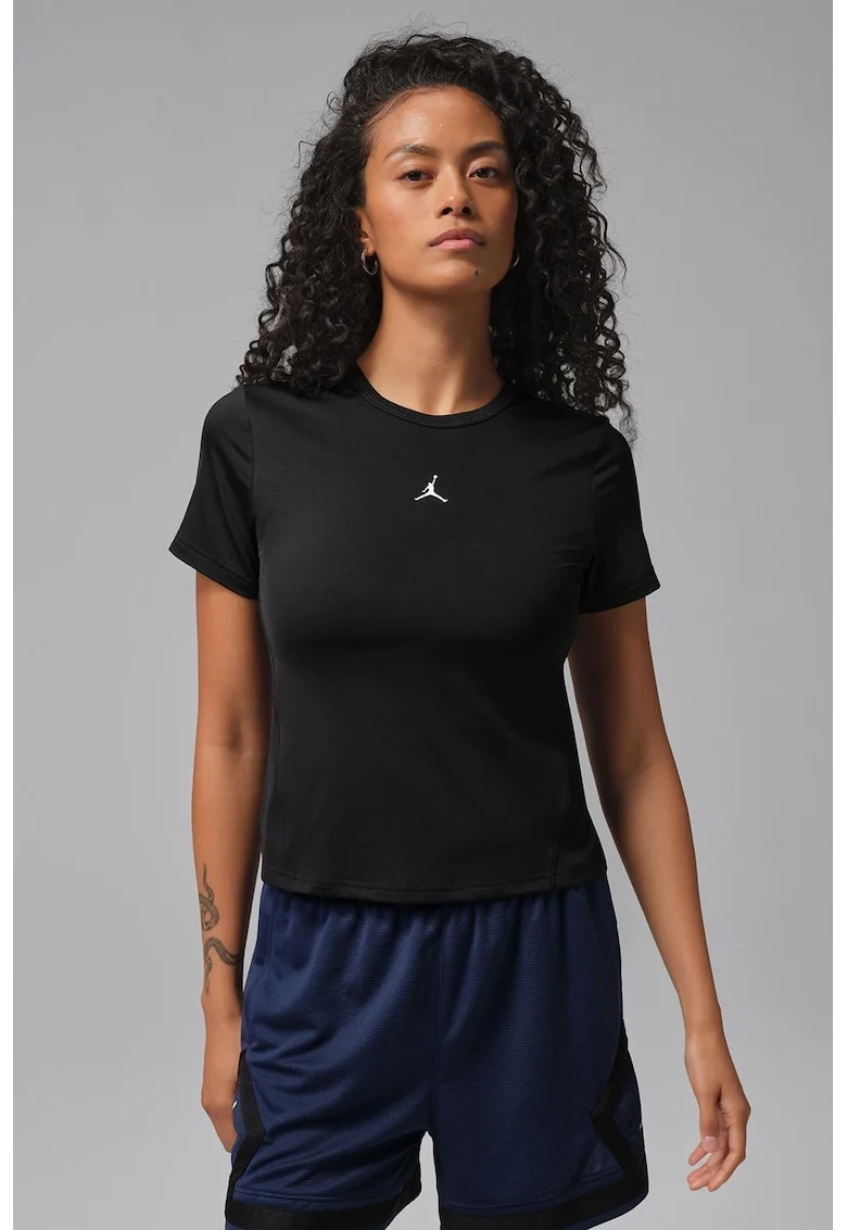 Tricou cu detaliu logo pentru fitness, Negru