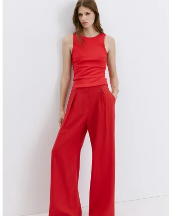 Top slim-fit cu model uni, Rosu