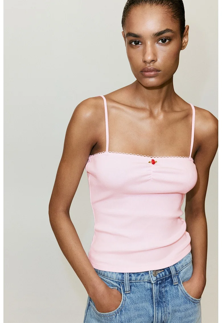 Top slim fit cu bretele subtiri, Roz deschis