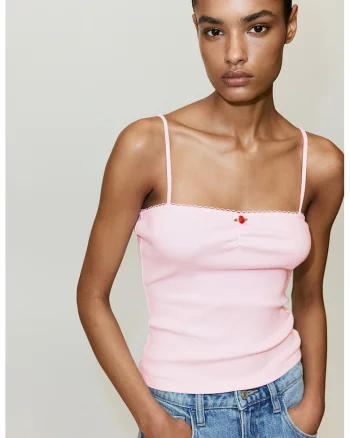 Top slim fit cu bretele subtiri, Roz deschis