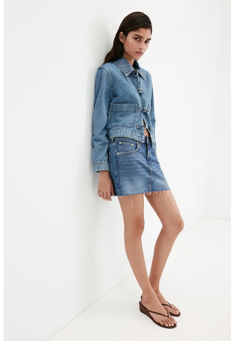 Jacheta crop din denim, Albastru pastel
