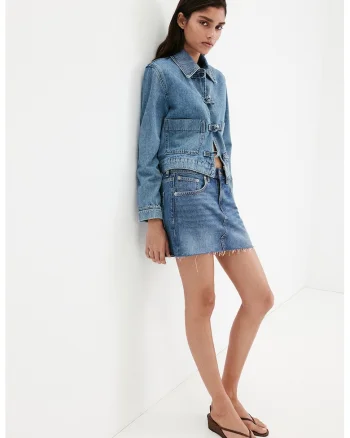 Jacheta crop din denim, Albastru pastel