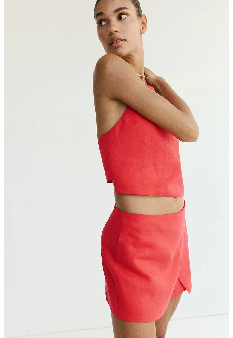 Top crop din amestec de lyocell si in, Rosu vermillion