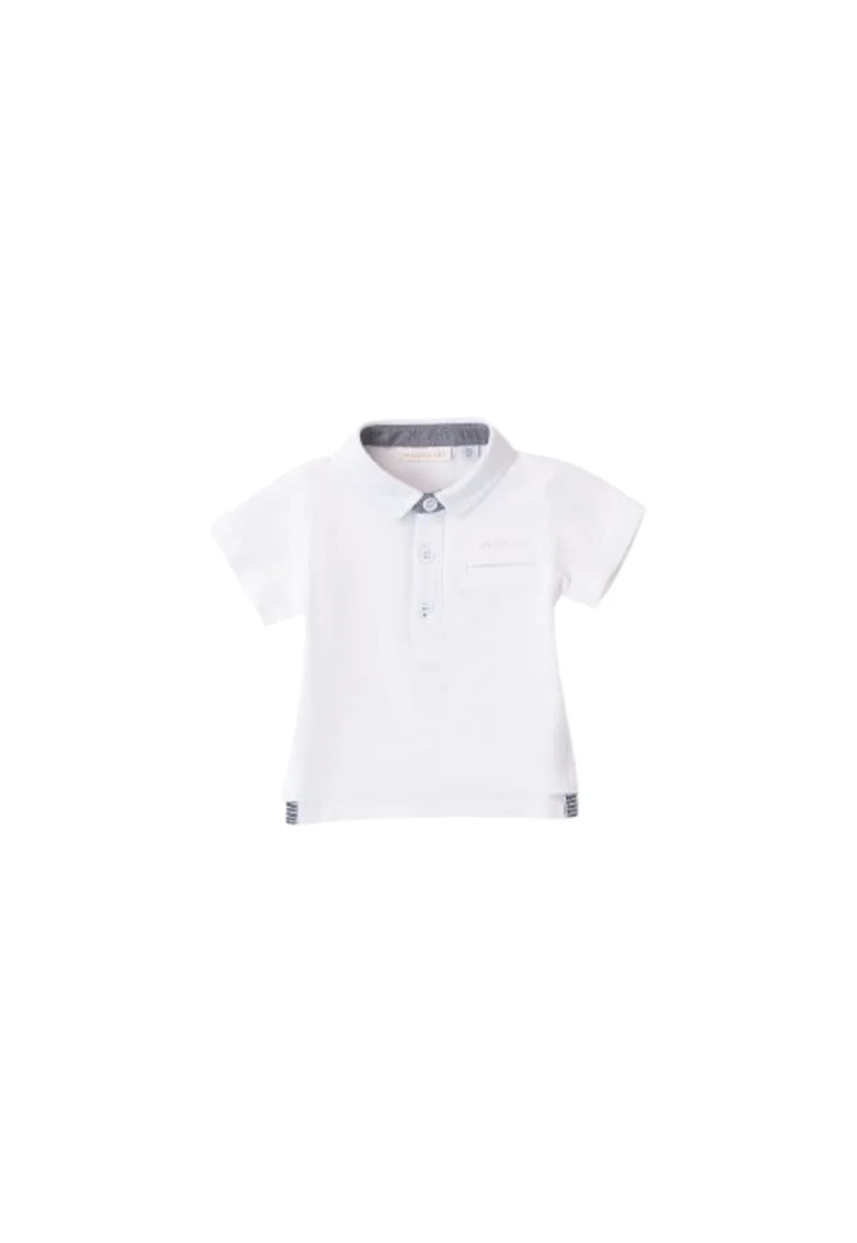 Tricou polo baieti  din bumbac 100% alb Cu guler clasic si inchidere cu nasturi