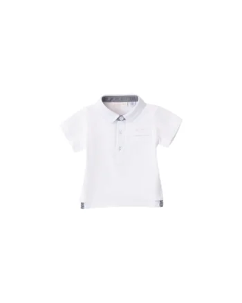 Tricou polo baieti  din bumbac 100% alb Cu guler clasic si inchidere cu nasturi