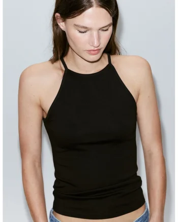 Top slim-fit cu model uni, Negru