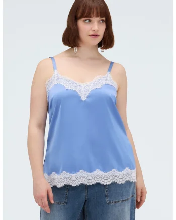 Top din satin cu dantela, Albastru deschis
