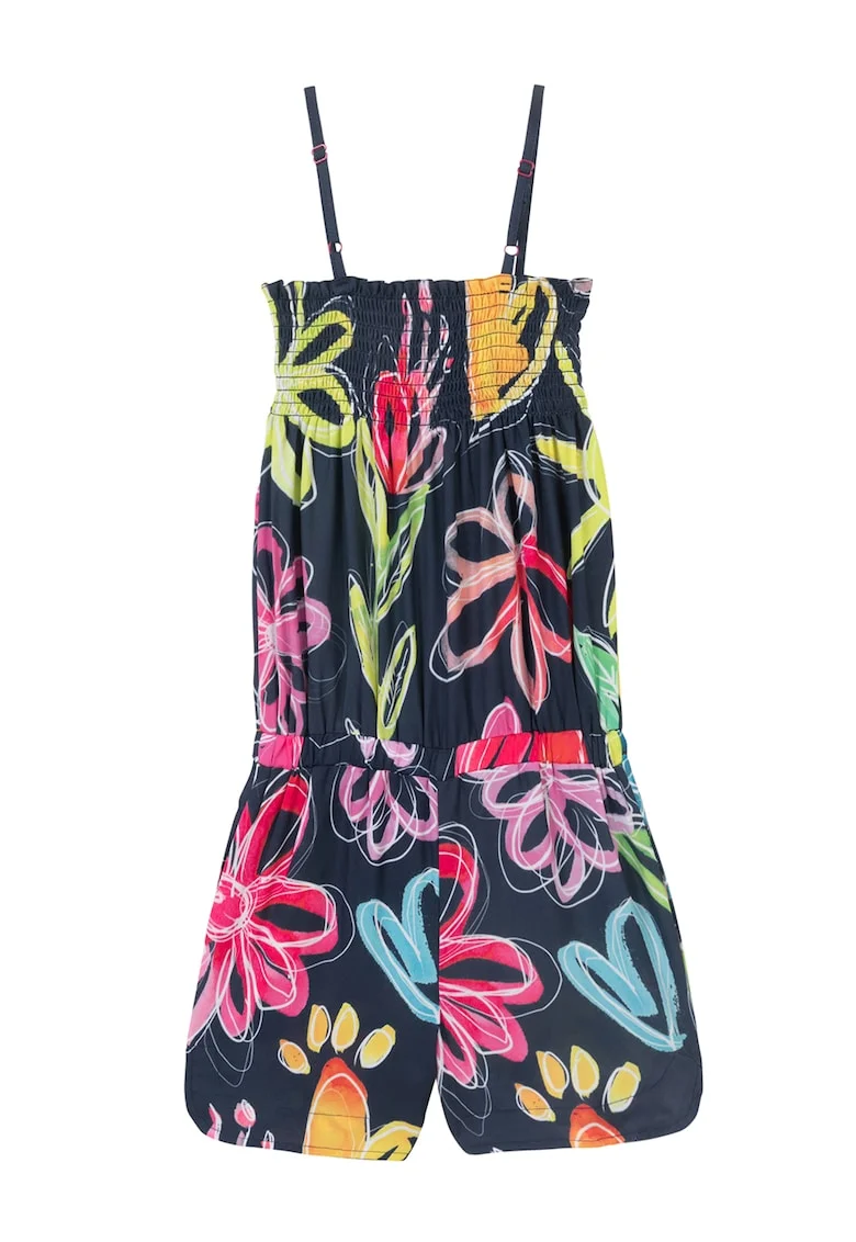 Salopeta scurta cu imprimeu floral, Galben/Roz/Bleumarin