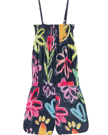 Salopeta scurta cu imprimeu floral, Galben/Roz/Bleumarin