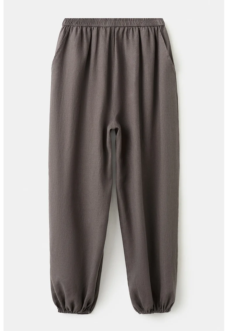 Pantaloni conici din amestec de in, Maro