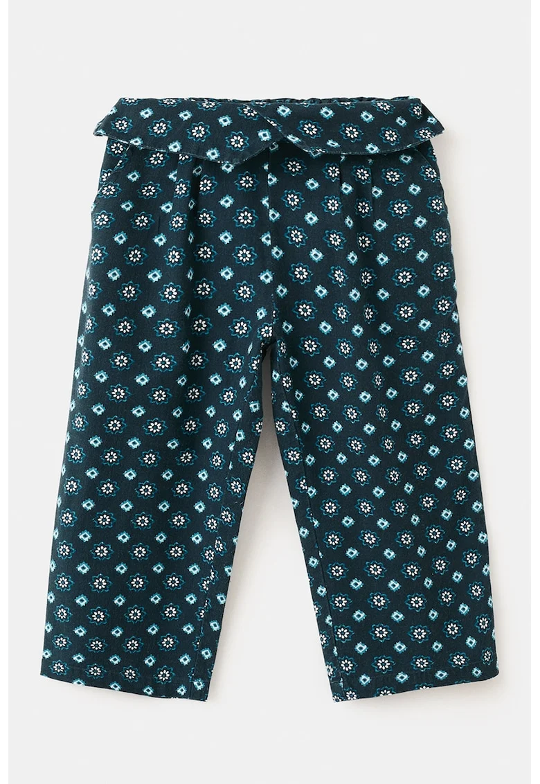 Pantaloni cu banda pliabila in talie si model, Alb/Bleumarin