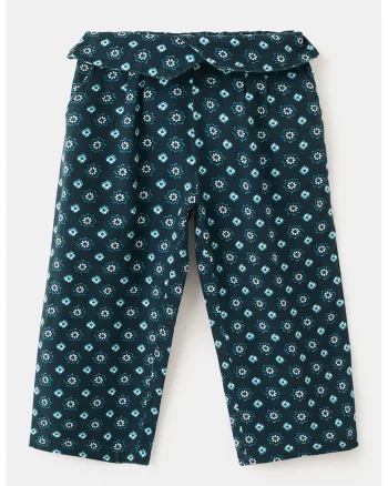 Pantaloni cu banda pliabila in talie si model, Alb/Bleumarin