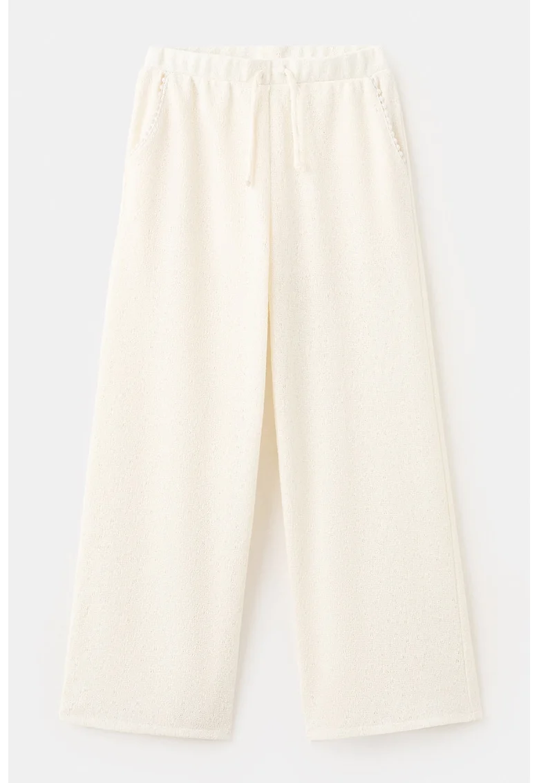 Pantaloni din tricot cu croiala ampla, Bej deschis