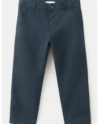 Pantaloni drepti din amestec de in, Bleumarin