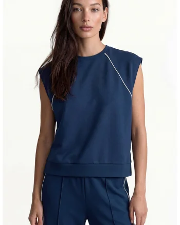 Top regular fit cu decolteu la baza gatului, Albastru oceanic