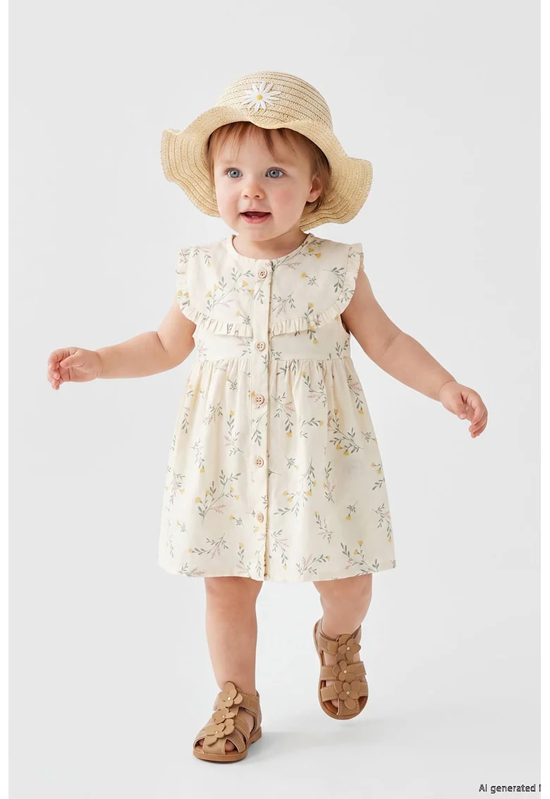 Palarie de paie cu detaliu floral, Galben pastel/Alb murdar/Bej deschis