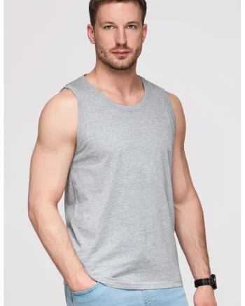 Top regular-fit cu decolteu rotund, Gri melange