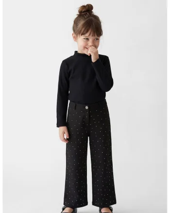 Pantaloni relaxed fit cu aplicatii cu strasuri, Negru