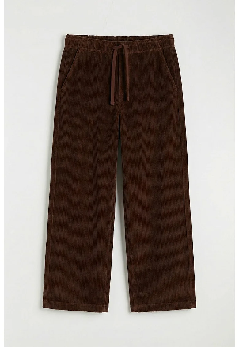Pantaloni cu croiala dreapta si aspect catifelat, Maro inchis